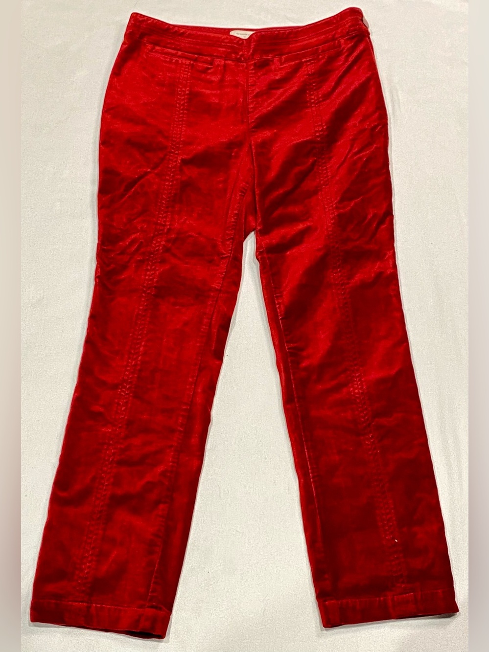 Anthropologie The Essential Slim Fit Red Velour Straight Leg Party Pant Sz. 6